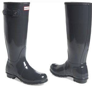 Hunter Boots Tall Gray Gloss Women Sz 9